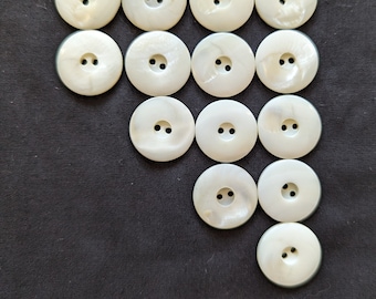 Lot of 14 Pcs MOP Mother of Pearl 2 Hole 3/4" in 19 mm Shell White Carved Flat Round Buttons