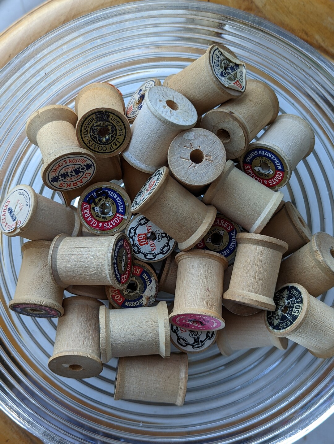 Lot of 8 Vintage Empty Wood Wooden Thread Sewing Spools, Medium 1 3/8