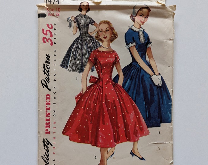 Sz 10/bust 28" UNCUT Vintage 1950s Simplicity Womens Fitted Party Day ...