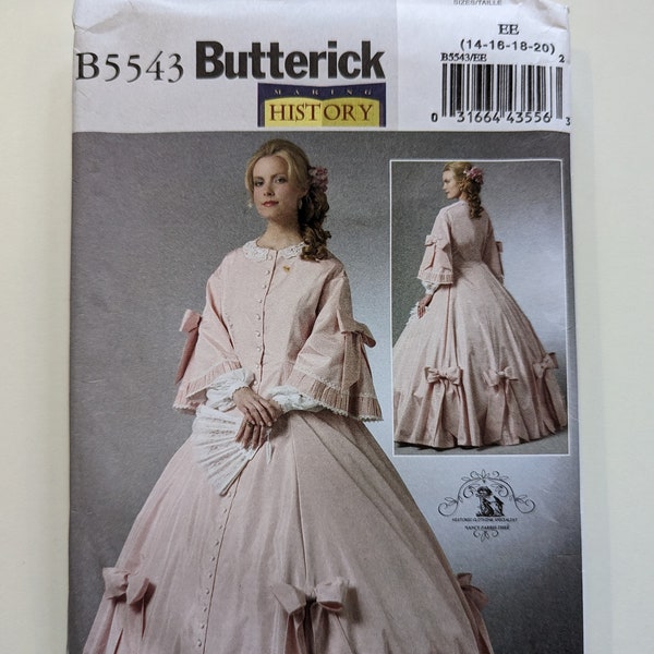 Sz 14 16 18 20 UNCUT Butterick Plus Size Civil War Southern Belle Antebellum 1860's Ball Gown Day Dress Pattern, B5543 5543
