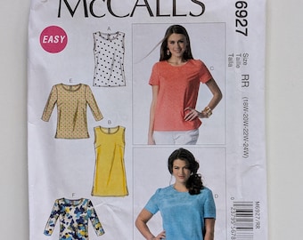 Sz 18W-24W/1X-2X Mccall's Plus Size Loose Fitting Top Blouse Dress W ...