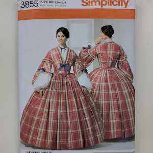 Sz 8-14 UNCUT Simplicity Civil War 1800s Dress Pattern, 3855