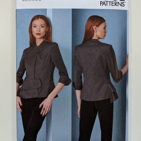 Sz 8-16 UNCUT Vogue Claire Shaeffer's Womens Misses Asymmetric Jacket w Peplum Sewing Pattern, V1839/R11240