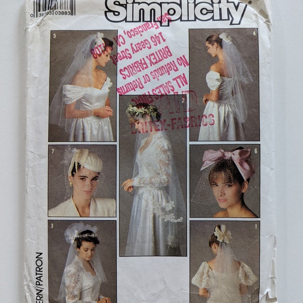 OS Vintage Retro 1988 OOP Simplicity Bridal Wedding Bride Veils Headpieces 7 Seven Variations Sewing Pattern