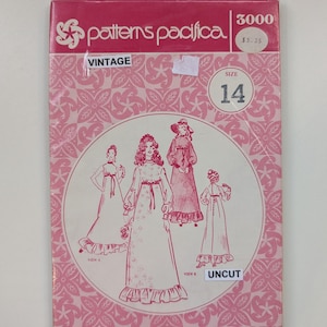 Sz 14/Bust 36 Vintage Hawaiian Patterns Pacifica Hawaii 1970s A Line Long Ruffled Sleeve Variations Womens Sewing Pattern 3000