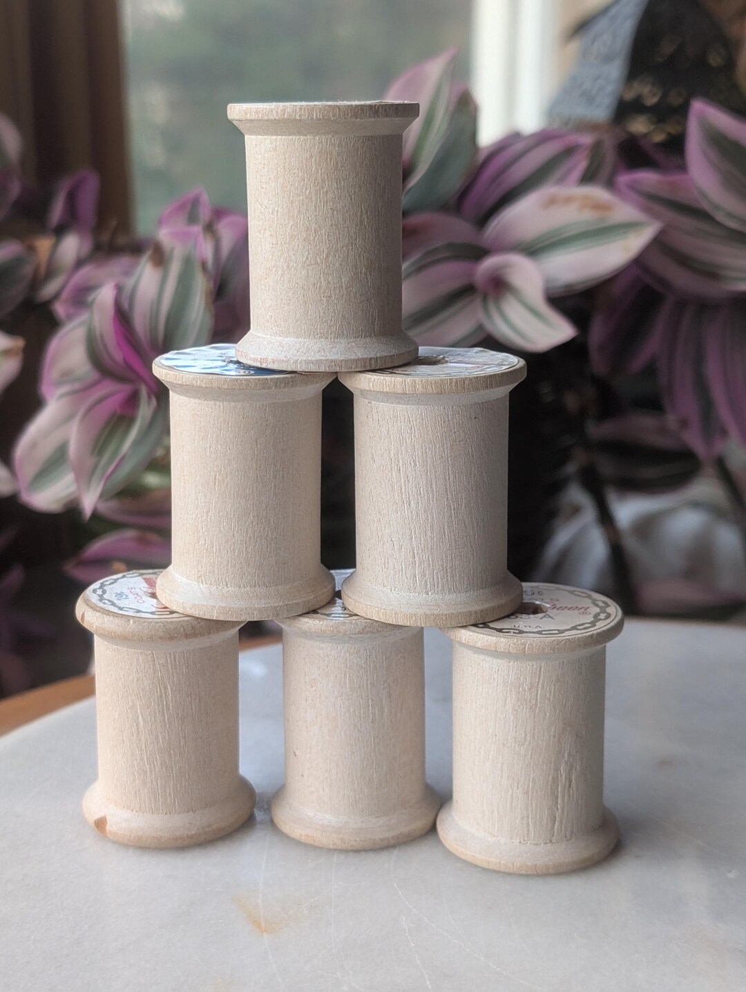 Lot of 6 Vintage Empty White Wood Wooden Thread Sewing Spools 1 11/16