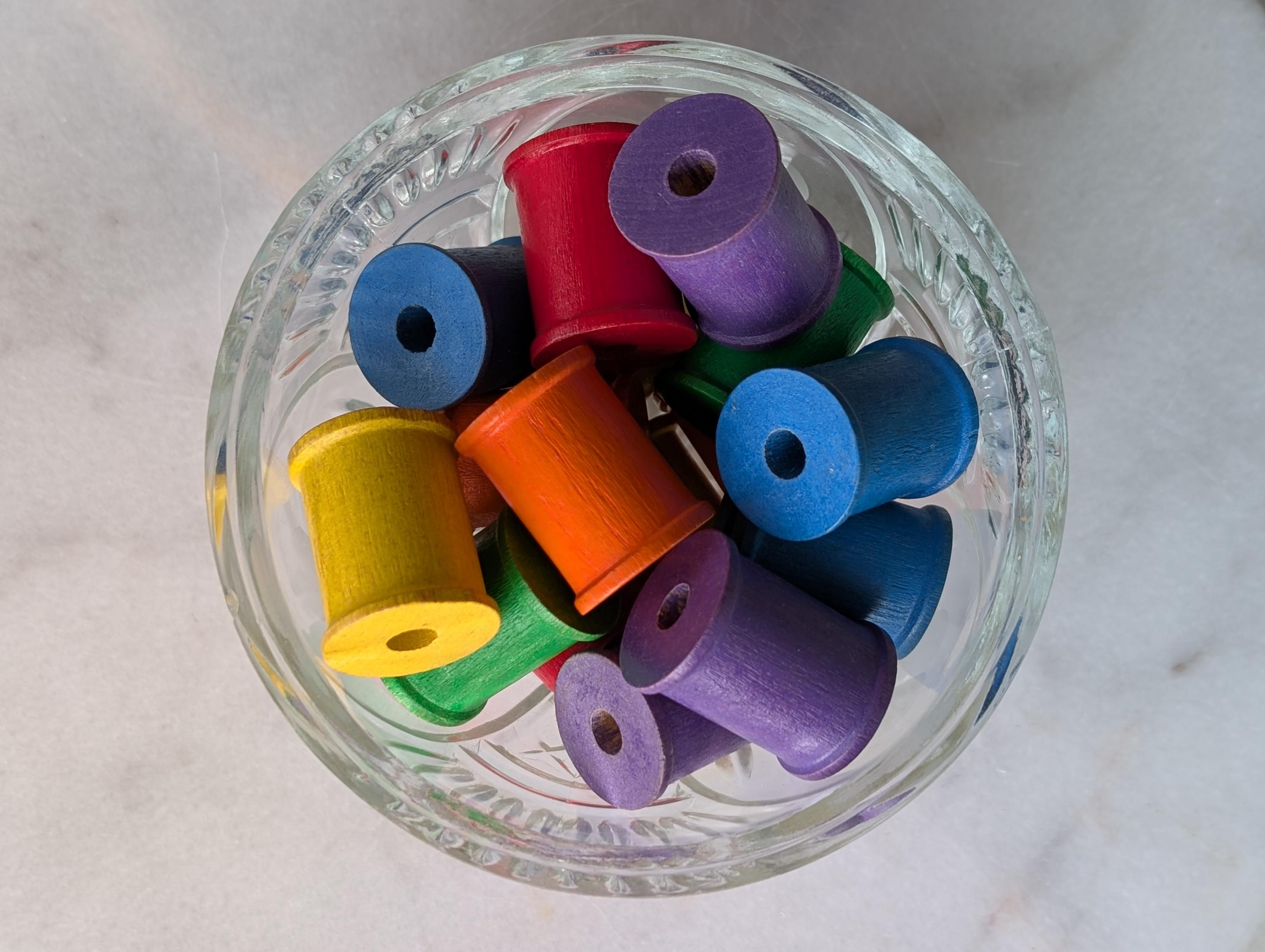 Lot of 16 Small Empty Colored Wood Wooden Thread Sewing Spools 1 1/4"h ...