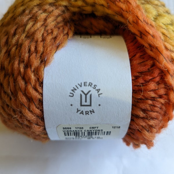 Discontinued Universal Yarn Vibrance Color 02 Canyons Super Wash Wool/Nylon/Polyester Skein Warm Tones Yellow Orange Brown Gold