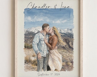 Custom Hand-Drawn Watercolor Portrait, Couple Proposal Drawing Gift for Her, Boyfriend and Girlfriend Christmas Gift