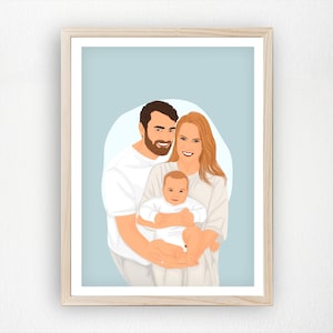Personalisiertes Familien Portrait zum Vatertag, individuelle Dad Illustration mit Baby, digitales Geschenk für Mann, Familien Zeichnung Druck