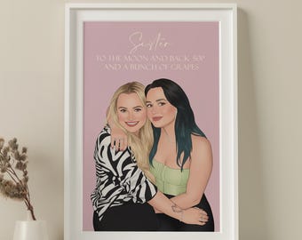 Custom Cartoon Best Friend Portrait: Illustration from Photo, Personalized Gift for Sister, Birthday Gift for Her