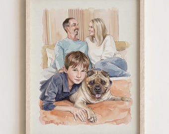 Custom Watercolor Family  Portrait From Photo,Personalized Christmas Gifts