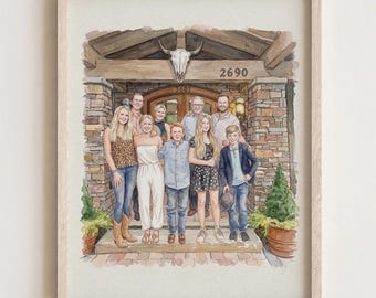 Custom Watercolor Painting, Christmas Family Portrait From Photo, Mother Father Christmas Gift from Daughter