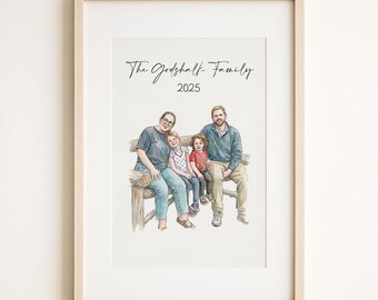 Ritratto ad acquerello personalizzato, ritratto di famiglia, ritratto da foto, regalo di Natale, dipinto personalizzato, ritratti personalizzati, regalo di famiglia, regalo di anniversario