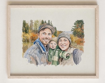 Custom Family Portrait from Photo, Hand-Painted Painting, Couple Print, Illustration, Drawing, Christmas Gift