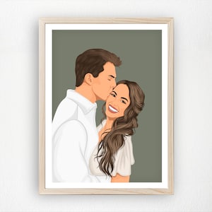 Custom Couple Portrait, Personalized Illustration From Photo, Anniversary Gift For Him Her, Wedding Gift For Couple