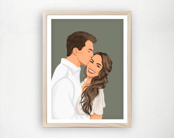 Custom Couple Portrait, Personalized Illustration From Photo, Anniversary Gift For Him Her, Wedding Gift For Couple