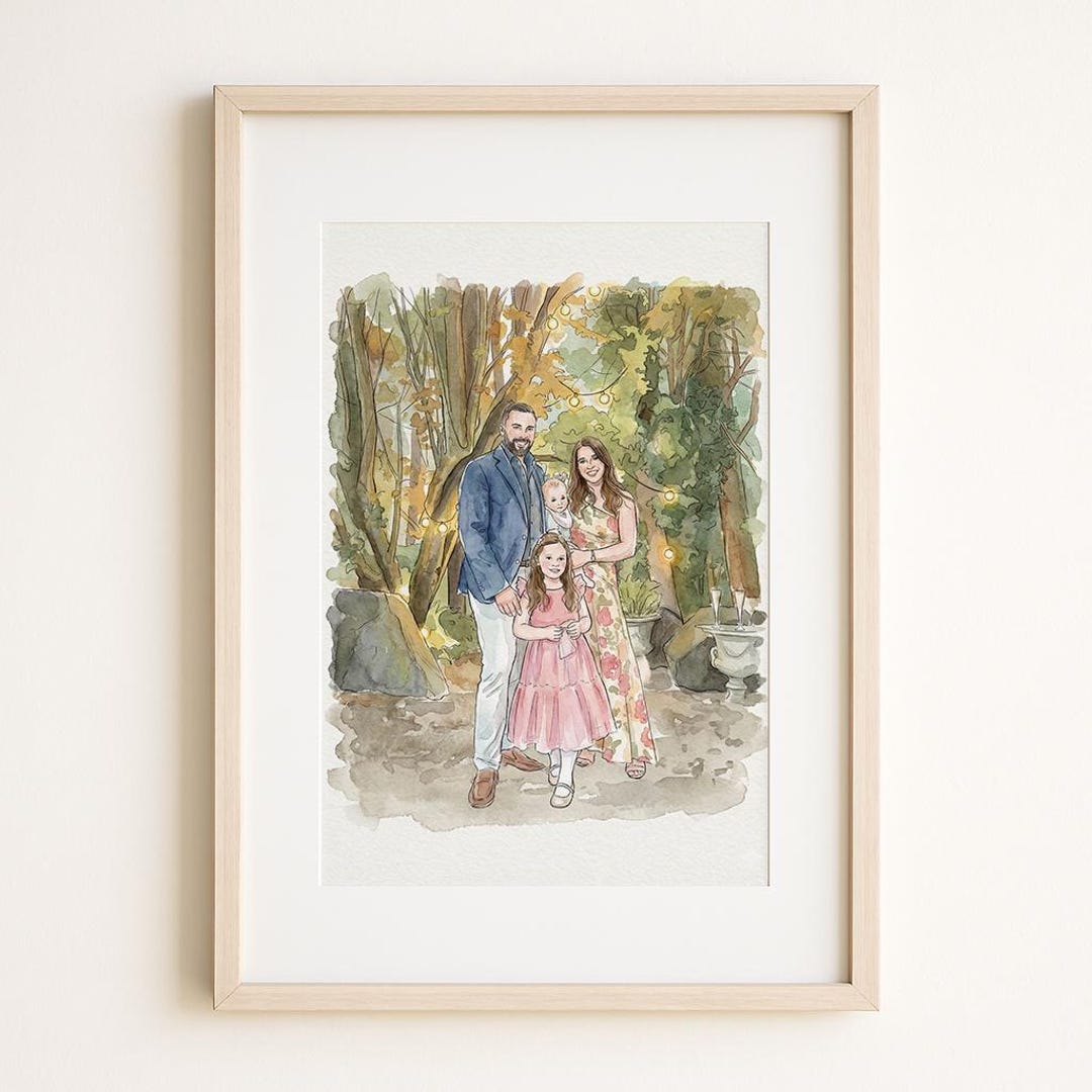 Custom Watercolor Family Portrait Personalized Gift for Her Him Family ...
