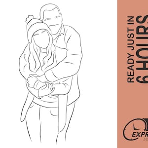 Custom Single Line Family Portrait Drawing Minimalist Portrait From Photo, personalized Valentine gift for couple portrait