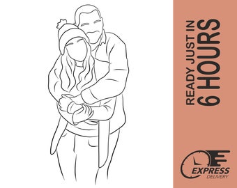 Portrait de famille personnalisé sur une ligne, dessin Portrait minimaliste à partir d'une photo, cadeau personnalisé de la Saint-Valentin pour portrait de couple