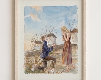 Personalized Couple Portrait From Photo , Custom Handmade Watercolor Painting, Digital Art Print