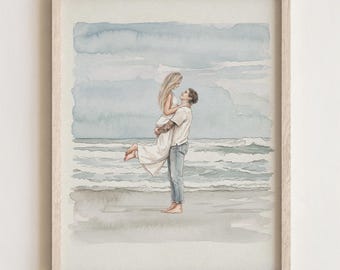 Custom Hand-Drawn Watercolor Portrait, Couple Proposal Drawing Gift for Her, Boyfriend and Girlfriend Christmas Gift
