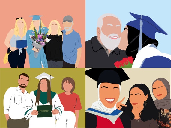 Graduation Pc Face Less Drawing & Illustration Art & Collectibles Illustration Sign Gift ...