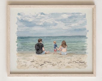 Custom Family Watercolor Hand-Drawn Portrait Painting from Photo, Personalized Hand-Painted Gift for Dad Mom