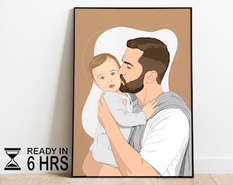 Ritratto personalizzato per papà - Regalo personalizzato per la festa del papà - Opera d'arte indimenticabile da appendere al muro - Regalo per la festa del papà, Regalo per papà, Stampa digitale, Nonni