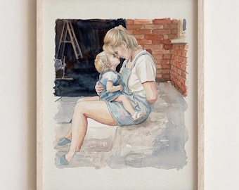 Mothers Day Personalized Watercolor Portrait from Photo, Custom Christmas Gift for Mom Mother Grandma