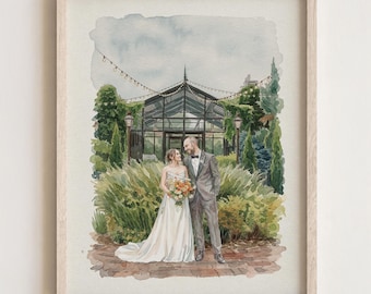 Custom Couple Portrait Illustration Drawing, Anniversary Gift for Husband Wife Sketch, Personalized Watercolor Painting