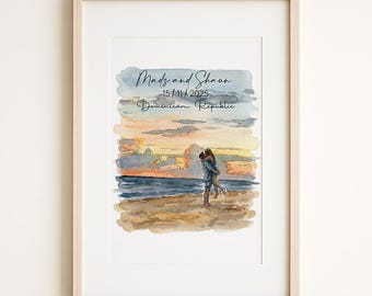 Ritratto ad acquerello personalizzato disegnato a mano, regalo per la fidanzata, disegno personalizzato per la proposta di coppia, regalo di compleanno per il fidanzato