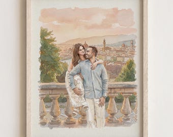 Custom Hand-Drawn Watercolor Portrait, Couple Proposal Drawing Gift for Her, Boyfriend and Girlfriend Christmas Gift