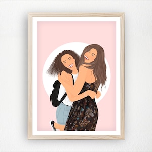 Custom Best Friend Portrait, Personalized BFF Drawing from Photo, Gift for Her, Friendship Wall Art, Girls Digital Illustration Print