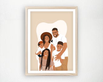 Custom Family Portrait, Personalized Illustration from Photo, Family Wall Art, Unique Gift for Parents, Home Decor, Digital Print