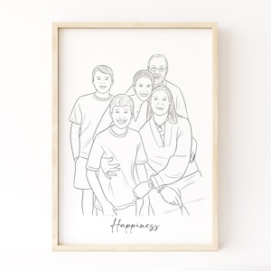 Retrato familiar personalizado con arte lineal, dibujo familiar personalizado, regalo para padres, arte mural minimalista, póster digital o impreso.