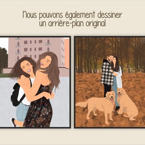 May include: Two women are hugging in front of a building. They are both smiling. The woman in the front is wearing a floral dress and the woman in the back is wearing a white shirt and blue jeans.