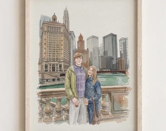 Custom Watercolor Portrait from Photo: Personalized Couple Painting, Anniversary and Engagement Gift