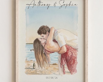 Custom Watercolor Couple Portrait Painting from Photo , Wedding Drawing, Anniversary Gift, Handmade Digitally Art