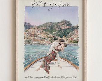 Watercolor Couple Portrait from Photo, Custom Anniversary Gift for Wife and Husband,Engagement Gift for Her, Paper Anniversary Gift for Him