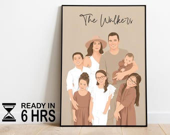 Custom Family Portrait, Cartoon Portrait, Gift For Christmas, Faceless Portrait Print, Family Illustration , Portrait From Photo