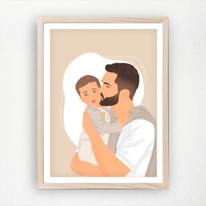 Retrato personalizado de padre e hijo a partir de una foto – Regalo para el Día del Padre – Dibujo personalizado de padre e hijo – Impresión de ilustración familiar personalizada