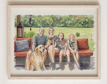 Custom Family Painting from Photo, Hand drawn Watercolor Portrait, Personalised Christmas Gift for Mom/Dad