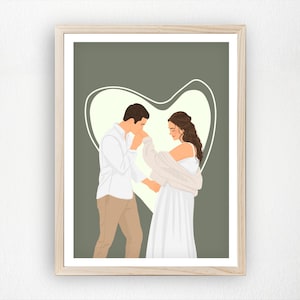 Personalized Couple Portrait, Custom Romantic Drawing from Photo, Engagement or Anniversary Gift for Him Her, Digital Couple Print