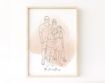 Custom Line Art Family Portrait, Personalized Minimalist Illustration with Names, Unique Family Gift, Modern Wall Art for Home