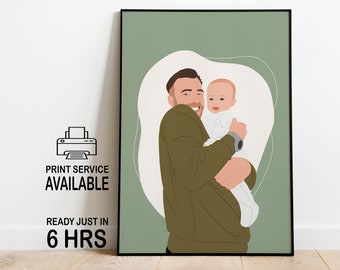 Fathers Day Gift, Custom Family Portrait Illustration, Personalized Gift from Daughter, Faceless Portrait, Gift fof dad, Digital print