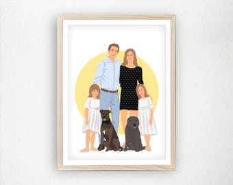 Custom Family Portrait with Pets – Personalized Faceless Illustration – Gift for Mom, Dad, or Kids , ASAP