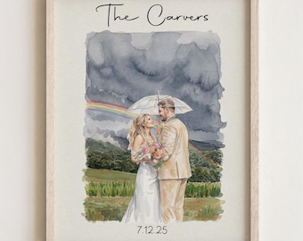 Watercolor Couple Portrait from Photo, Custom Wedding Anniversary Gift for Wife Husband Parents, Christmas gift