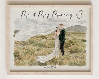 100% Hand-Painted Couple Wedding Portrait,Custom Wedding Painting From Photo, Bride Groom Portrait,  Anniversary Gift