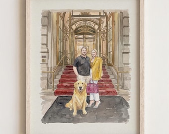 Custom Watercolor Family Painting from Photo, Pet Portrait,  House Print, Christmas Gift